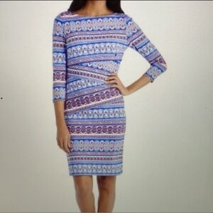J. McLaughlin Size S Blue Red Nicola Crete Brocade Dress